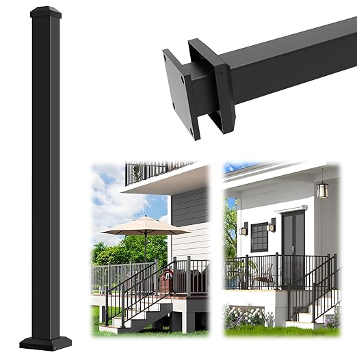 2.56 in. x 2.56 in. x 48.5 in. Porch and Deck Railing Post with Screws, Aluminum Railing Post, Black Textured Powder-Coat Finish Stair Post for Decks, Porches & Balconies (1x48.5in Post)