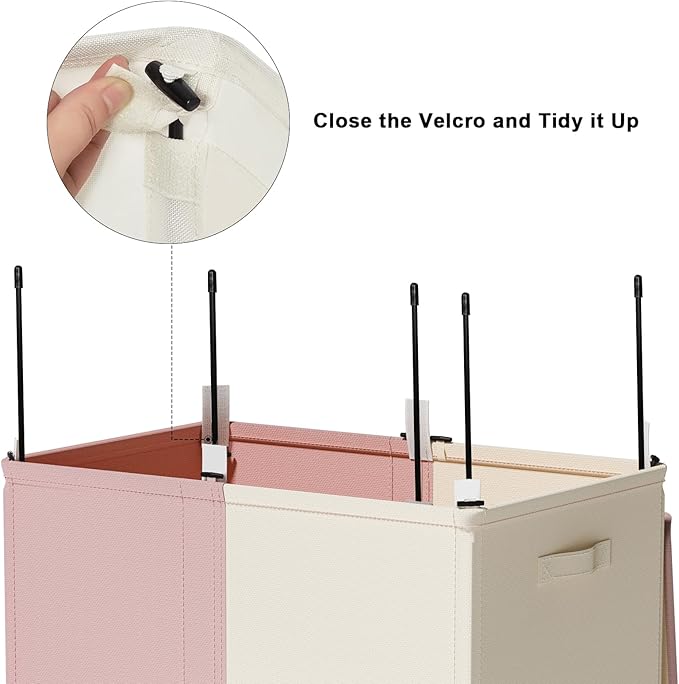 WOWLIVE Double Laundry Baseket with Lid and Removable Laundry Bags,154L Large Laundry Hamper 2 Section Collapsible Dirty Clothes Hamper for Laundry Room,College Dorm,Bathroom,Pink and Beige