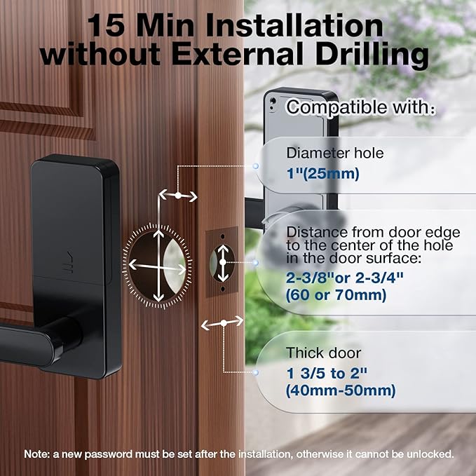 GEONFINO Smart Door Lock 6-in-1 Deadbolt with Keypad,Fingerprint Door Lock with Handle, Bluetooth Electronic Deadbolt for Home