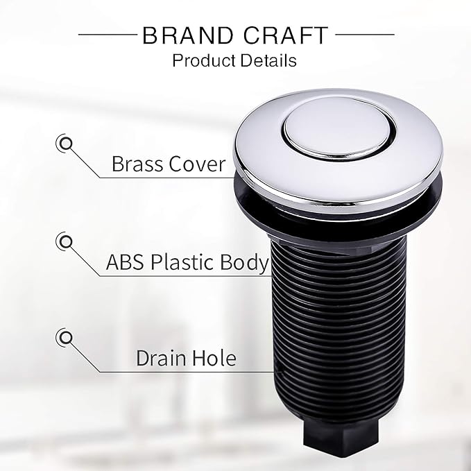 Garbage Disposal Air Switch Kit with Long Button, Chrome (Brass Cover)