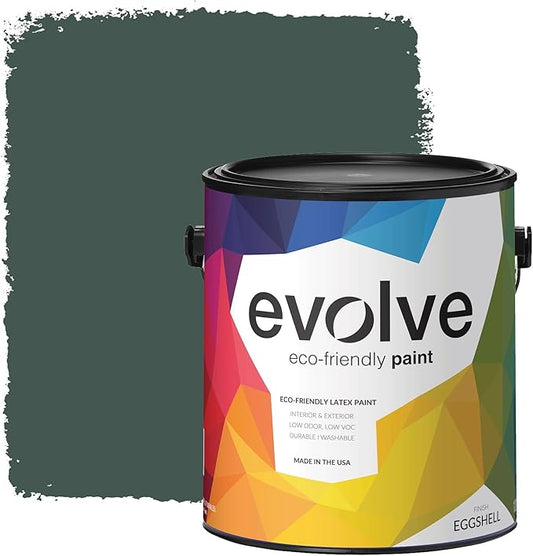 EVOLVE Paint & Primer: Environment-friendly, Low Sheen with One-coat Coverage for Interior & Exterior surfaces (Green Pine, 1-Gallon)