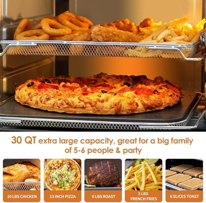 NUWAVE Bravo XL Air Fryer Convection Toaster Oven Countertop, 112-in-1 Smart Grill Combo with Original Flavors & Marks, Adjustable Heating Zones for Pizza, Roast, Bake, 50-500°F, Stainless Steel, 30QT