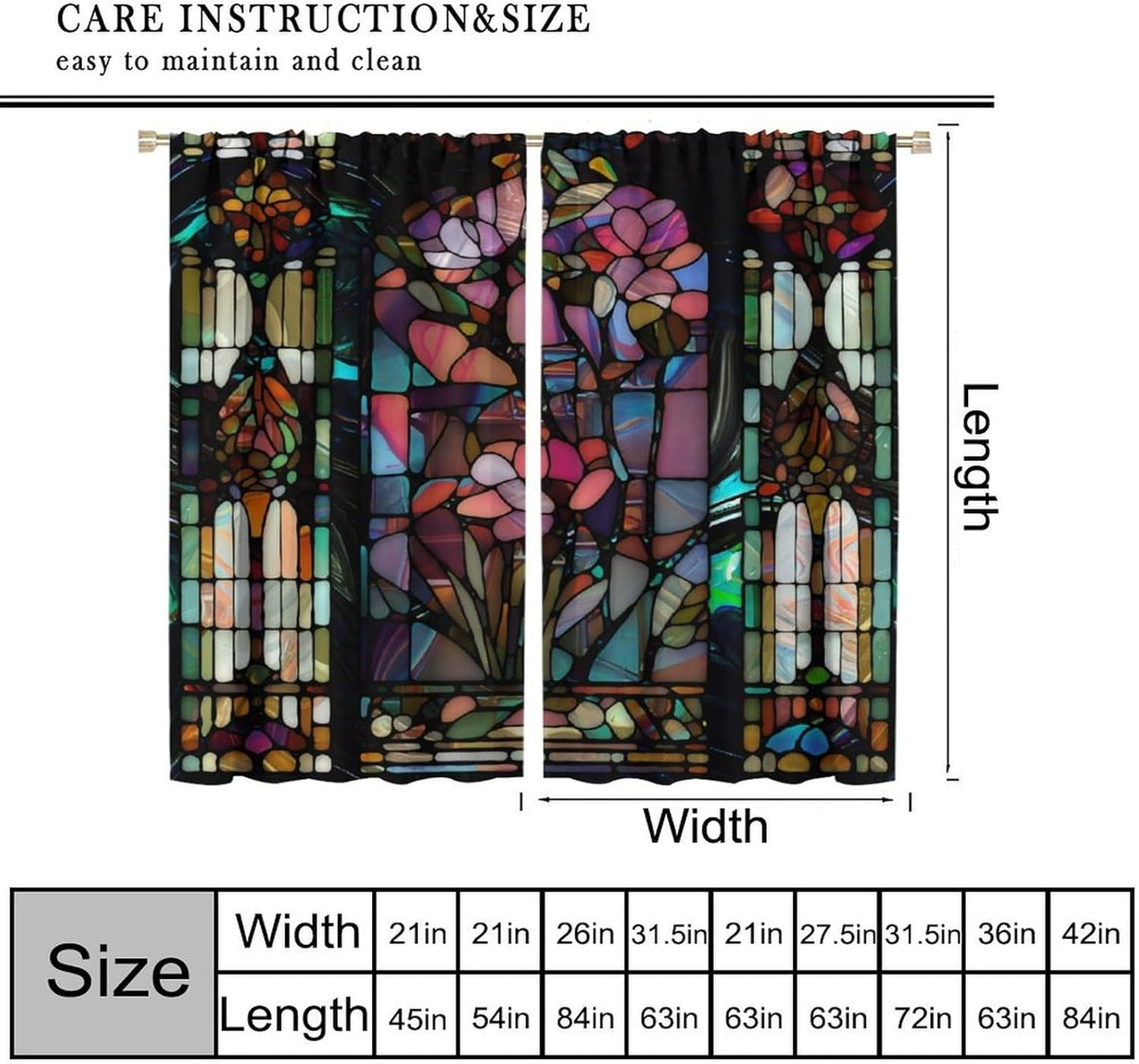 Stained Glass Curtains,Vintage Colorful Abstract Art Home Decor Drapes for Bedroom Living Room Kitchen Window Treatment 2 Panels Set Total Size 55" W X 63" L Inch