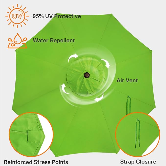 Blissun 9ft Patio Umbrella Replacement Canopy, Market Umbrella Top, Outdoor Table Umbrella Canopy for 8 Ribs, Canopy Only