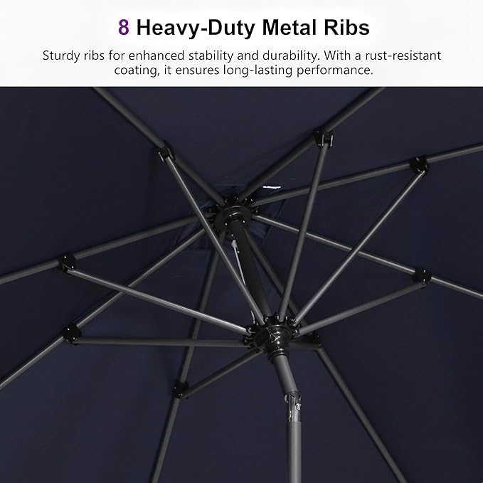 PURPLE LEAF 9' x 6' Rectangular Patio Umbrella Outdoor Table Umbrella Aluminum Frame Market Umbrella Sun Umbrella with 8 Sturdy Ribs Tilt for Garden Deck Lawn Pool Navy Blue