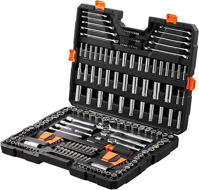 VEVOR Mechanics Tool Set, 205 Pcs SAE and Metric Sockets, 1/4" 3/8" 1/2" Drive Deep and Standard Sockets, Chrome Vanadium Steel, Polyethylene