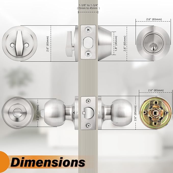 Probrico 3 Pack Exterior Door Knob and Single Cylinder Deadbolt Lock Combo Set, Brushed Nickel Front Door Handle with Lock and Key, Keyed Alike