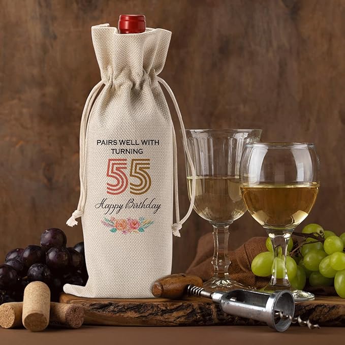 Funny 55th Birthday Gifts for Women Men Wine Bag, Happy Anniversary 55th birthday Party Decorations for Woman Men Wine Bags, 55 Year Old Birthday Gift Ideas Wine Bottle Bag