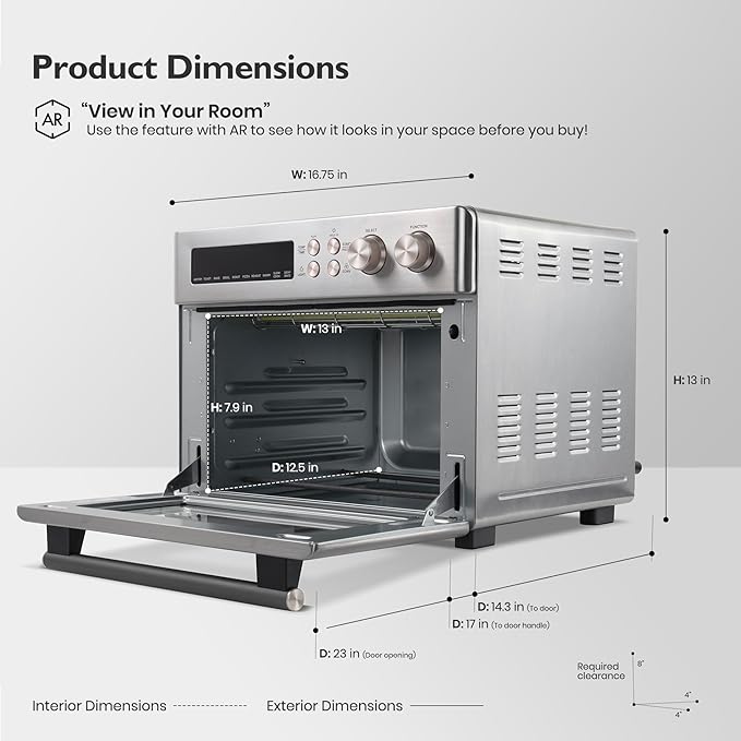 VAL CUCINA Retro Style Infrared Heating Air Fryer Toaster Oven, Extra Large Countertop Convection Oven 10-in-1 Combo, 6-Slice Toast, Enamel Baking Pan Easy Clean with Recipe Book, Classic Pink Color