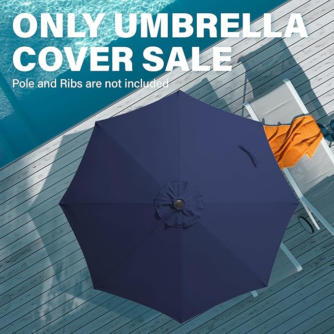 JEAREY 9 ft Patio Umbrella Replacement Canopy for 8 Ribs, Table Market Yard Umbrella Replacement Top Cover-Navy (Canopy Only)
