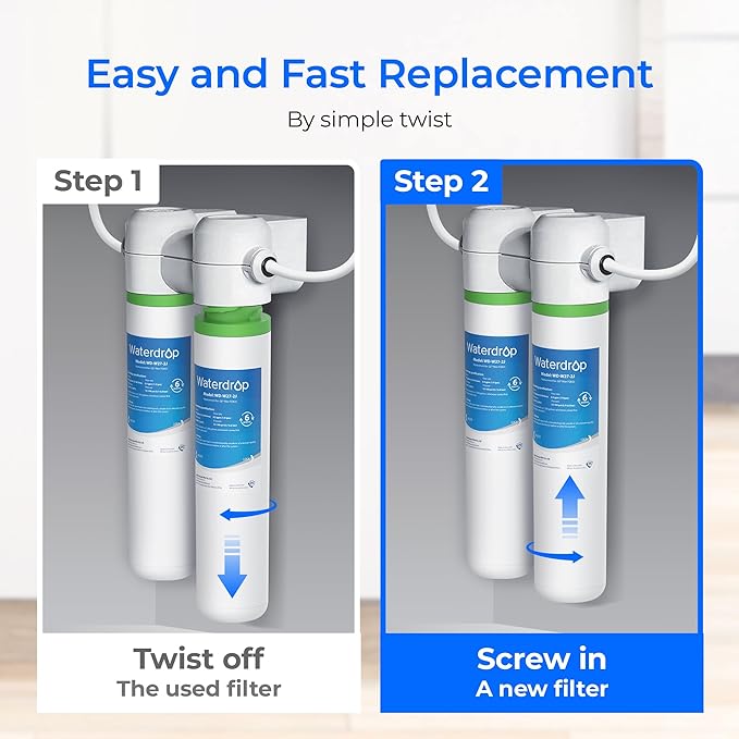 Waterdrop FQK2J Under Sink Water Filter, Replacement for GE FQK2J, FQK1K, 1350 Gallons Dual Flow Drinking Water Replacement Filters (2 Count)
