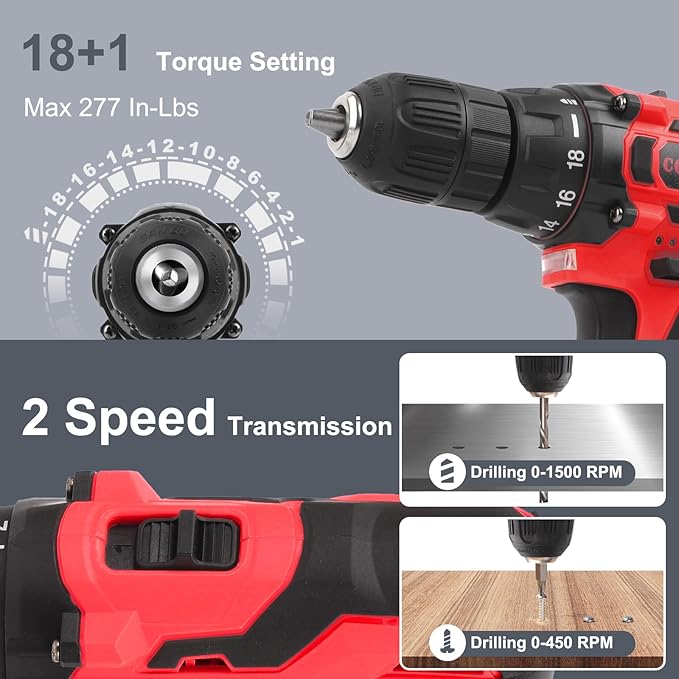 COMOWARE 169PCS Home Tool Kit with 12V Cordless Power Drill, Multi-Task for DIY Home Repair & Maintenance, Red Storage Bag Included