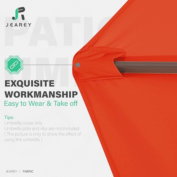 JEAREY 9 ft Patio Umbrella Replacement Canopy for 8 Ribs, Table Market Yard Umbrella Replacement Top Cover-Orange (Canopy Only)