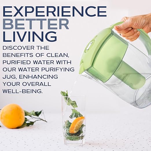 Purified Clean Crystal-Clear Water Filter Pitcher: Experience Enhanced Extraordinary Refreshing Hydration, Enjoying Convenience, Efficient and Quality You Deserve (Green - 2.4 LTS)