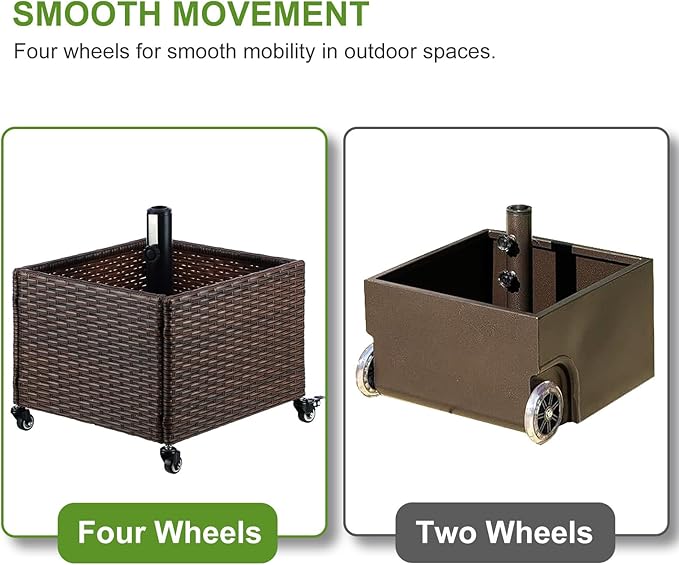 LEWIS&WAYNE Outdoor Umbrella Base with Fillable Planter Box Heavy Duty Patio Umbrella Stand with 4 Wheels Rolling Umbrella Holder for Outdoor Patio Deck Garden