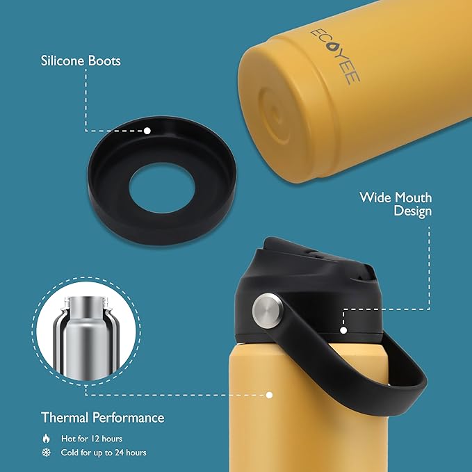 Water Bottles 18oz, Insulated Water Bottle with Straw - Stainless Steel Reusable Metal Water Bottle, Silicone Boot, Carry Handle, Double Wall Vacuum Leak Proof Tumbler for Traveling, Hiking, Gym