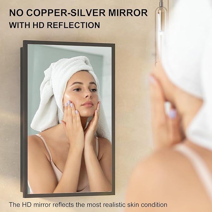 Metal Recessed Medicine Cabinets for Bathroom Medicine Cabinet with Mirror,Medicine Cabinet Wall Mounted,Bathroom Cabinet with Mirror,Adjust Shelves Mirrored Cabinets with Storage 16x26