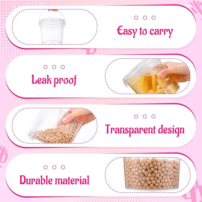 PerKoop 20 Pcs 32 oz Ice Cream Buckets with Lids and Handles Clear Cocktail Rum Buckets for Drinks with 200 Cowgirl Stickers Plastic Transparent Tub Reusable Food Storage Containers for Parties