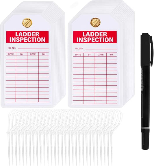 Lionshop Ladder Safety Inspection Tags, Accident Prevention Tag, Double-Sided Inspection Tag, Legend “Ladder Inspection Tag”, 5.75" x 3", 0.375" in Brass Eyelet Size, Polyester (Pack of 25)