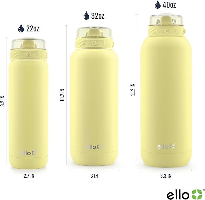 Ello Cooper 22oz Stainless Steel Water Bottle with Straw and Carry Handle, Double Walled and Vacuum Insulated Metal, Leak Proof Locking Lid with Soft Silicone Spout, Reusable, BPA Free, Antigua