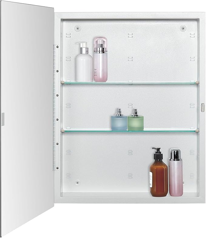 Bathroom Medicine Cabinet with Beveled Edge Mirrored Door 20 x 26 inch, Recessed or Surface Mount, with Adjustable Glass Shelves