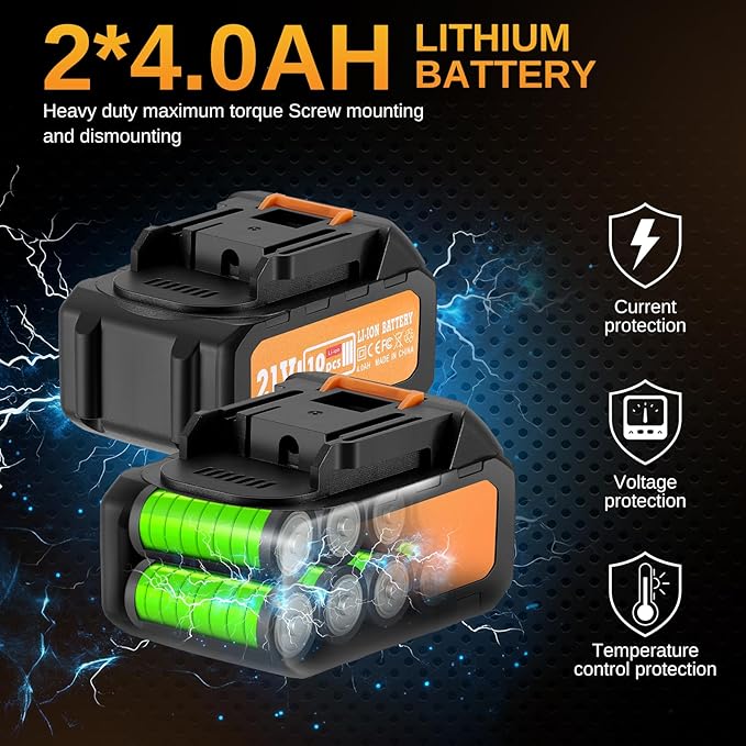 This Hill 3/4 inch Cordless Impact Wrench 1/2",1328Ft-lbs(1800Nm),21V Brushless lmpact Driver Set,2x 4.0Ah Battery,High Torque Power Impact Gun for Agricultural Machinery Truck