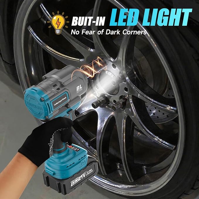 Cordless Impact Wrench, 1/2 Impact Gun with 2 * 4.0A Battery, Brushless Max Torque 885ft-Lbs (1200N.m) Electric Power Impact Driver with Charger & 6 Sockets for Car/DIY Furniture/Lawn Mower