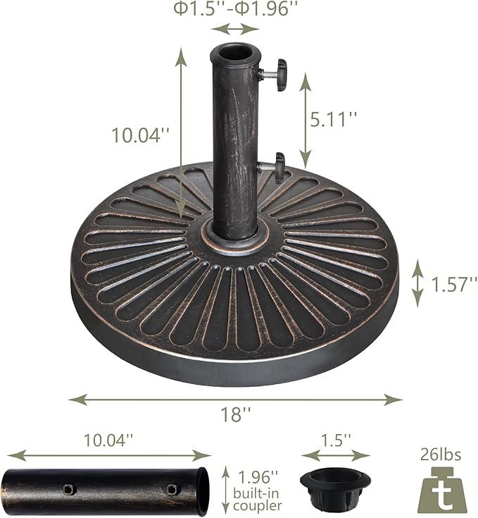 EliteShade USA Umbrella Base Stand Market Patio Outdoor Heavy Duty Umbrella Holder with Concave Radial Pattern,Bronze