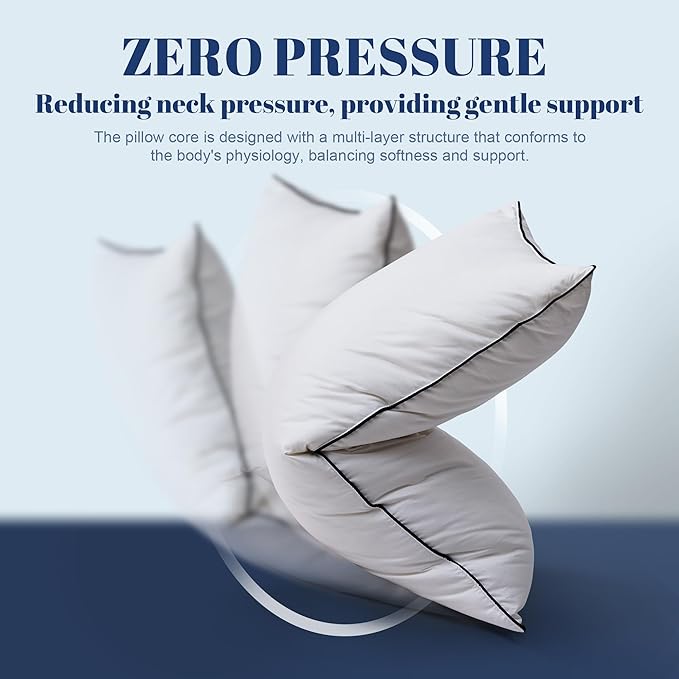 Goose Down Pillows Queen Size Set of 2, Luxury Hotel Collection Bed Pillow 2 Pack, Airyfil™ Powered Fillings & Feather Pillow，Soft Fluffy for Side, Back, Stomach Sleepers 20"x30"