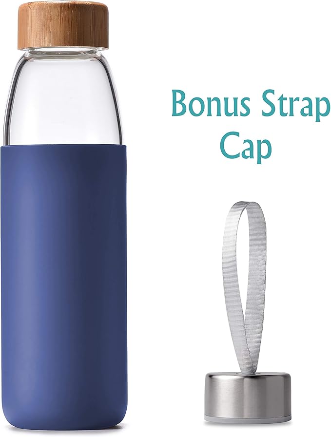 veegoal Glass Water Bottles 18 Oz Borosilicate with Bamboo Lid, BPA-FREE, Non-Slip Silicone Sleeve, and Stainless Steel Leak Proof Lid - Glass Water Bottle for Men and Women