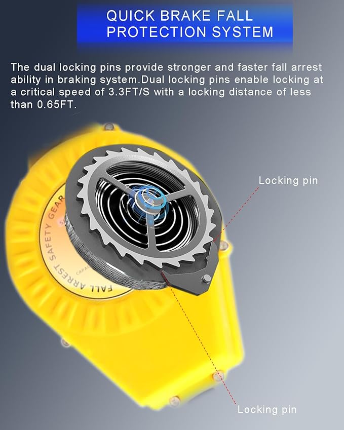 100FT Self Retracting Lifeline, Fall Arrest Fall Protection Dual Alloy Steel Hook Steel Wire Rope Heavy Duty Retractable Lanyard, Roofing Lifeline, SRL, Safety Lanyard