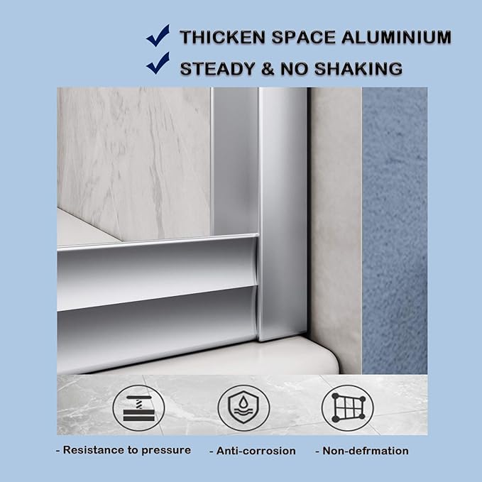 SUNNY SHOWER Bathtub Door Double Glass Sliding Shower Tub Door 60" W x 57.4" H Semi-Frameless 1/4" Clear Glass Shower Enclosure Doors for Bathroom, Chrome Finish