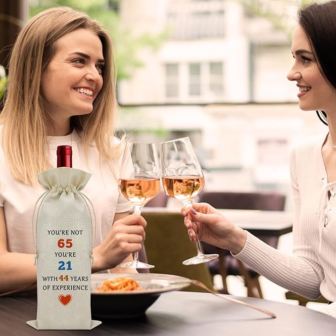 Funny 65th Birthday Gifts Wine Bag Birthday Gifts for Sister 65 Years Old Gifts for Someone Born in 1959 Wine Bottle Decoration Bag Turning 65 Gifts Wine Accessories Gifts for Wine Lovers