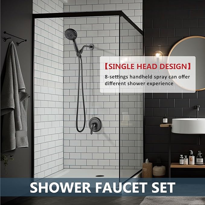 Aolemi Shower Faucet Set Rain Shower Head System Shower Trim Kit Pressure Rough-in Valve Included ABS 8 Setting Single Handheld Spray Oil Rubbed Bronze