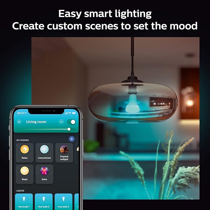 Philips Hue Smart 100W A21 LED Bulb - White and Color Ambiance Color-Changing Light - 4 Pack - 1600LM - E26 - Indoor - Control with Hue App - Works with Alexa, Google Assistant and Apple Homekit.