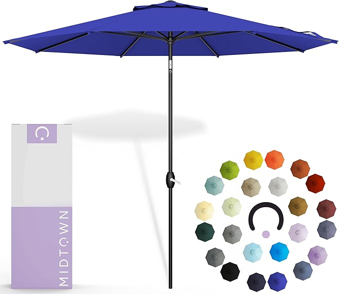 Midtown Umbrellas 10-Year-No-Fade - 10 Ft - UV Proof Royal Blue Polyester Fabric - Umbrella Outdoor Patio, Aluminum Frame Large Patio Umbrella for Garden, Pool & Deck - Black Pole