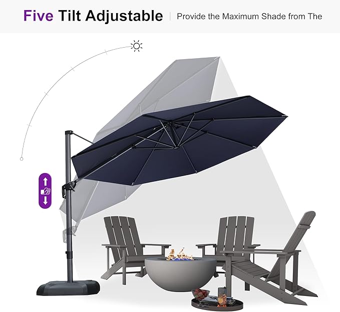 PURPLE LEAF 11 Feet Patio Umbrella Outdoor Cantilever Round Umbrella Aluminum Offset Umbrella with 360-degree Rotation for Garden Deck Pool Patio, Navy Blue