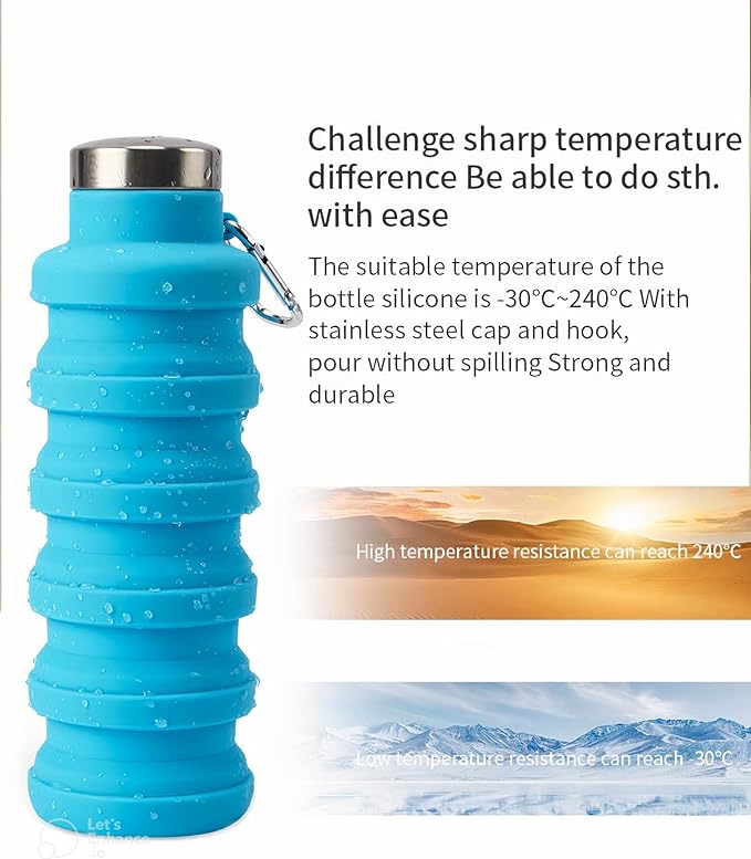 Foldable Water Bottle, 500 ml, BPA Free, Silicone Bottle for Travel, Gym, Cycling, Hiking (Blue)