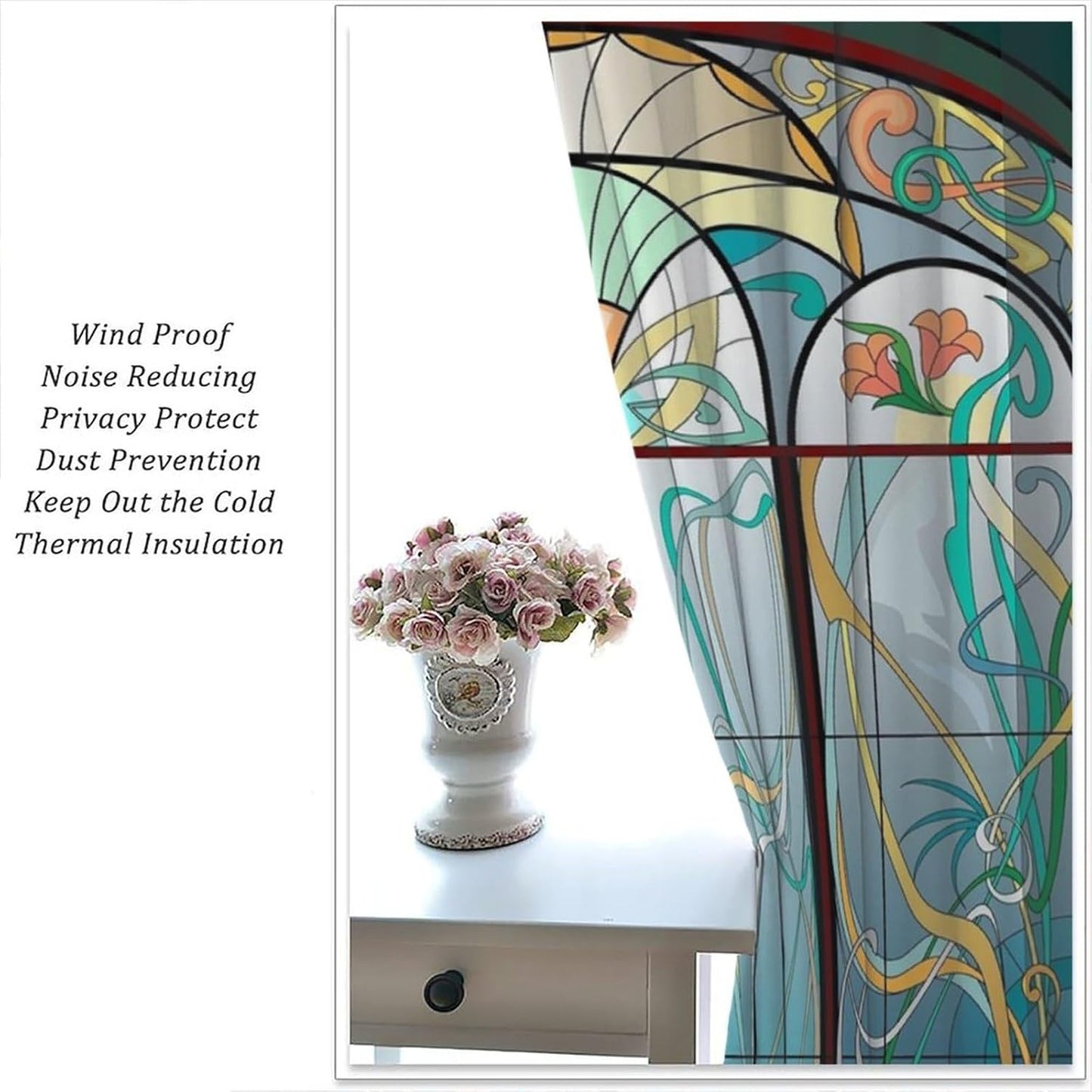 Stained Glass Curtains, Retro Mid Century Boho Abstract Art Home Decor Drapes for Bedroom Living Room Kitchen Window Treatment 2 Panels Set Total Size 42" W X 54" L Inch