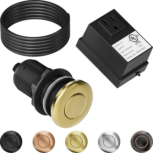 Garbage Disposal Air Switch Kit Sink Top Waste Disposal Long Stainless Steel Black On/Off Air Button Food and Waste Disposals Part, UL Listed