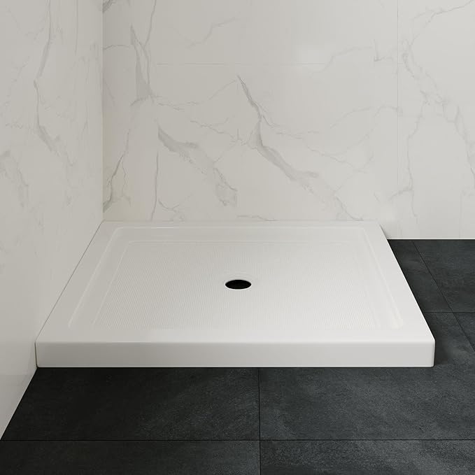 OVE Decors 38 in. W x 32 in. D Shower Base Pan Square, Center Drain, White Acrylic, Reversible Design