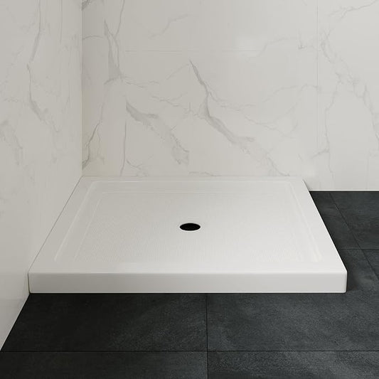 OVE Decors 38 in. W x 32 in. D Shower Base Pan Square, Center Drain, White Acrylic, Reversible Design