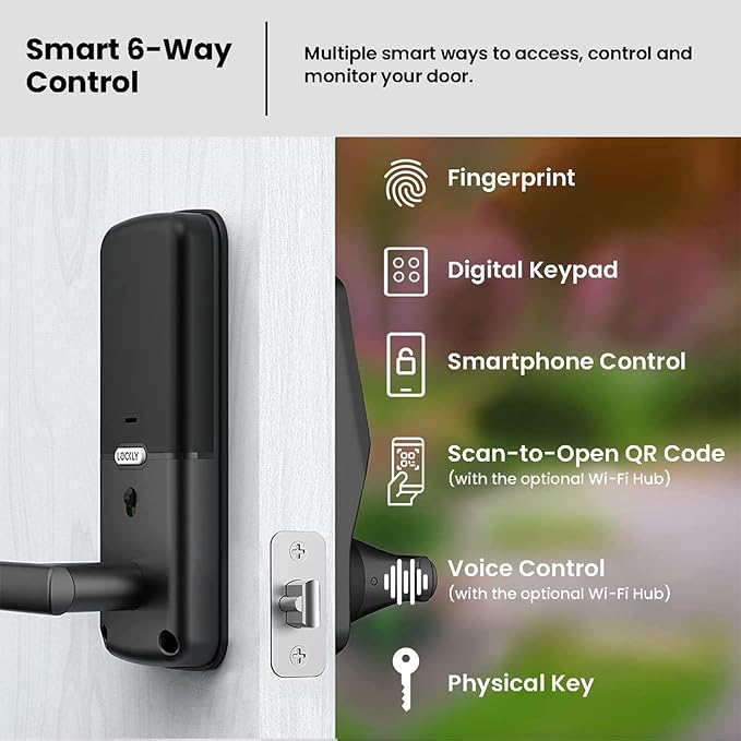 Lockly Secure Plus, Bluetooth Smart Door Lock, Keyless Entry Door Lock with Handle, PIN Genie® Keypad, 3D Biometric Fingerprint Sensor, Auto Lock