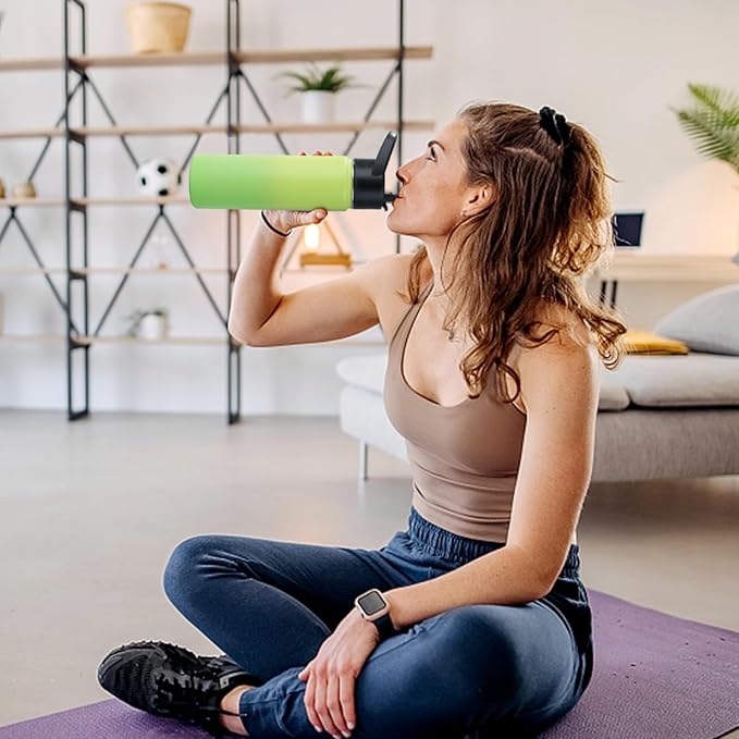 Stainless Steel Water bottle with Straw & Wide Mouth Lid, Wide Rotating Handle, 40oz Double Wall Vacuum Insulated Water Bottle Leak Proof, BPA Free, Keep Cold and Hot, 40oz, Green Gradient