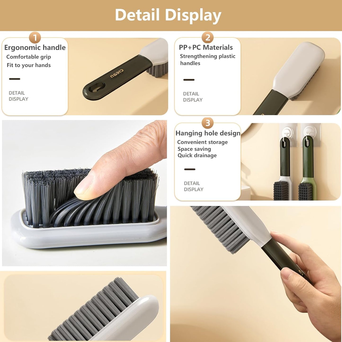 Laundry Stain Brush Household Scrub Brush Laundry Brush for Stain Removal,Soft Bristle Brush 2 Pack Stain Brush for Clothes Scrubbing Bathroom Cleaning Brush,Easy to Hold (Green)