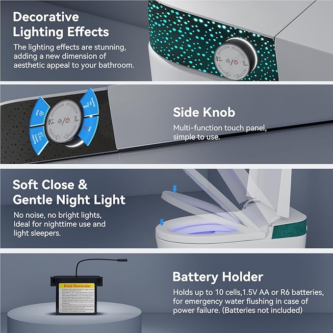 Smart Toilet with Bidet Built In, Elongated Heated Seat, Warm Water & Dryer, One Piece Bidet for Bathrooms, Modern Smart Toilet with Auto Flush, Night Light, LED Display, and Remote Control