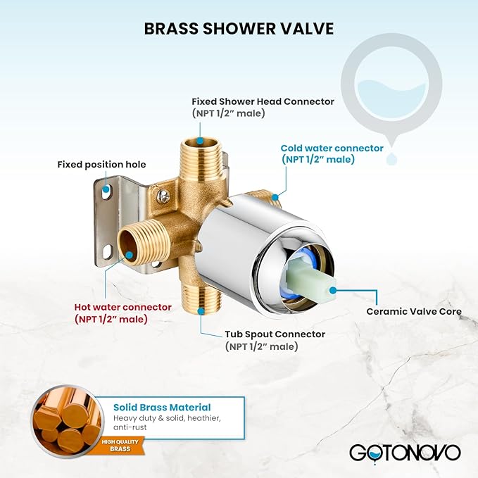 gotonovo Bathroom Shower Head Kit High Pressure Combo System Shower Faucet 6 Modes ABS Handheld Spray Shower Trim Kit Valve Included Shower Head and Handle Set Polished Chrome