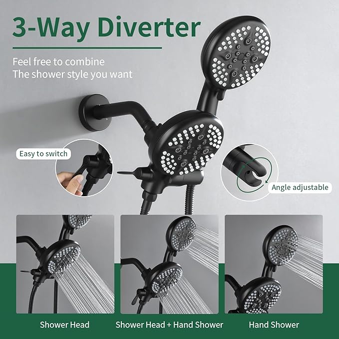 2 Handles Tub Shower Faucet Set Shower System with Tub Spout Bathtub Faucet Set Shower Tub Combo Set Complete Tub and Shower Trim Kit Matte Black