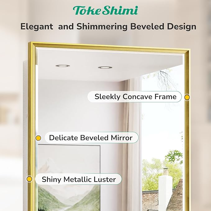 TokeShimi 21x27 Bathroom Medicine Cabinet with Mirror Beveled, White and Gold Recessed Medicine Cabinet Mirrored for Wall, Aluminum Framed Metal Mirror with Storage Adjustable