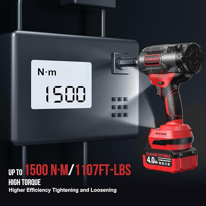 Cordless Impact Wrench 1107Ft-lbs(1500N·m) - 1/2" 21V High Torque Brushless Power Impact Gun with 2x4.0Ah Batteries & 6 Sockets & Fast Charger & Case for Car & Truck & RV & Heavy Duty Use